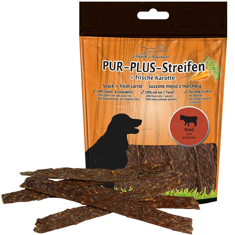 PUR-PLUS-Streifen + Karotte Rind, 12 x 100g