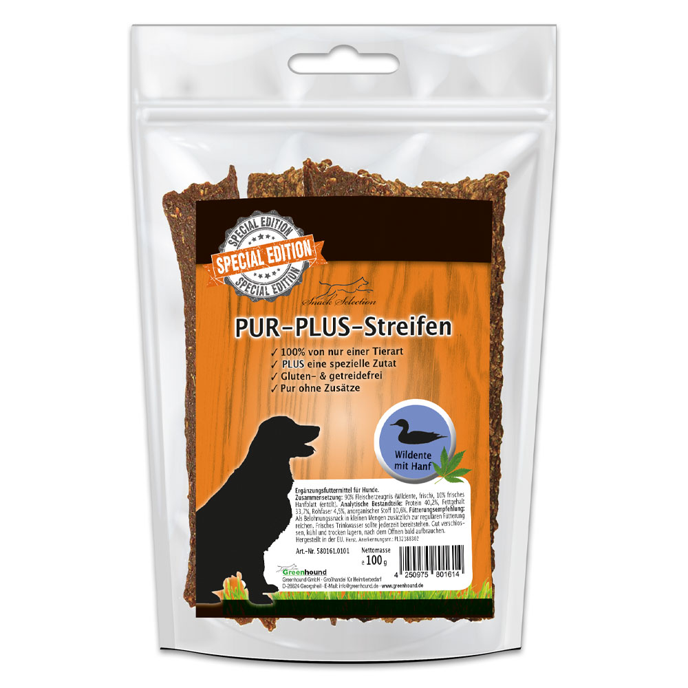 PUR-PLUS-Streifen Wildente & Hanf, 12 x 100g