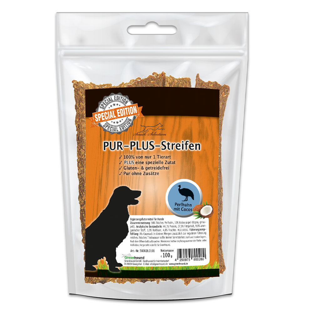 PUR-PLUS-Streifen Perlhuhn + Kokos, 12 x 100g